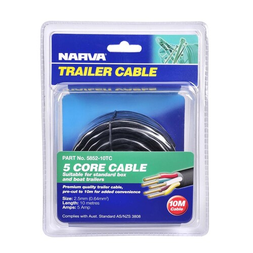 Narva 5 Core Trailer Cable 10m 5a 2.5mm Red Green Yellow White Brown 5852-10TC