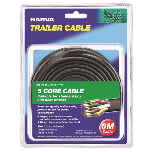 Narva 5A 2.5mm 5 Core Trailer Cable Red Green Yellow White Brown 6m - 5852-6TC