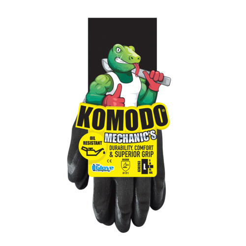 TGC Komodo Mechanics Oil Resistant Re-useable Gloves 1 Pair Black Large  630203