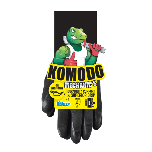 TGC Komodo Mechanics Oil Resistant Re-useable Gloves 1 Pair Black Large