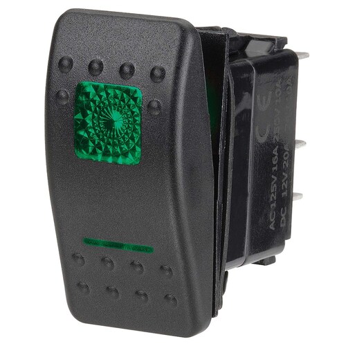 Narva 12 Volt Illuminated Off/On Sealed Rocker Switch - Green (63124BL)