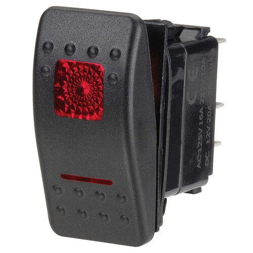 Narva 12 Volt Illuminated Off/Momentary On Sealed Rocker Switch - Red (63129BL)