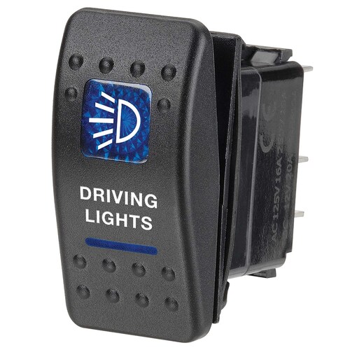 Narva 12V Illuminated Off/On Sealed Rocker Switch with "Driving Lights" Symbol (Blue) - 63132BL