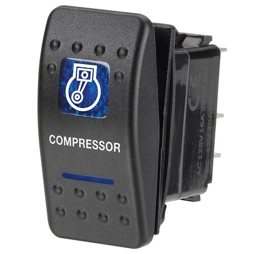 Narva 12V Illuminated Off/On Sealed Rocker Switch with Blue Compressor Symbol - 63140BL
