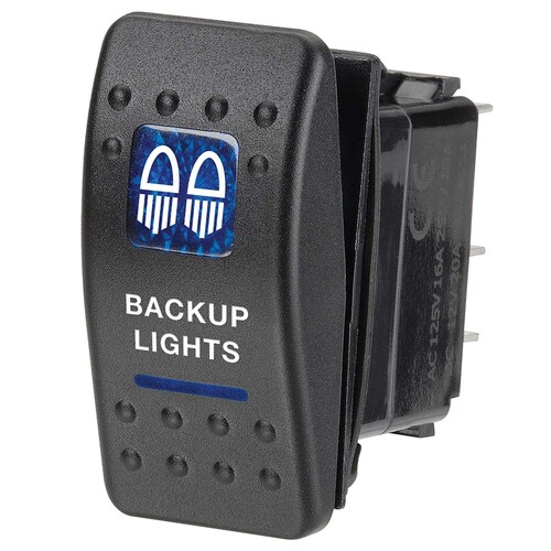 Narva 12V Illuminated Sealed Rocker Switch with Backup Lights Symbol - Blue (63142BL)