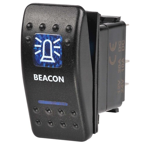 Narva 2V Illuminated On/Off Sealed Rocker Switch with Blue Beacon Symbol - 63147BL
