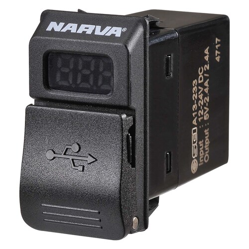 Narva Dual USB Charger with LED Volt/Amp Meter 12/24V - 63219BL