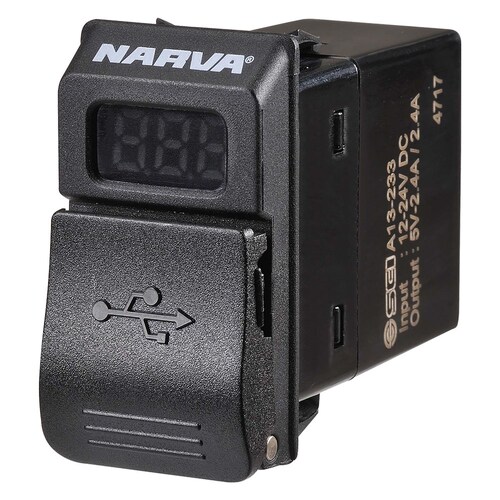 Narva 12/24v Dual Usb Charger With L.e.d Volt/amp Meter 63219BL 