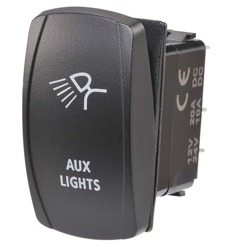 Narva 12/24V LED Illuminated Sealed Rocker Switch with "Aux Lights" Symbol (Blue) - 63232BL