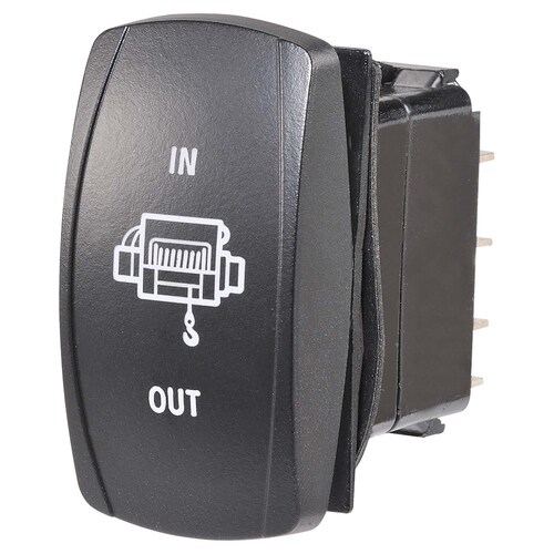 Narva 12/24V Momentary On/Off Illuminated Sealed Rocker Switch with Winch Symbol - Blue (63238BL)