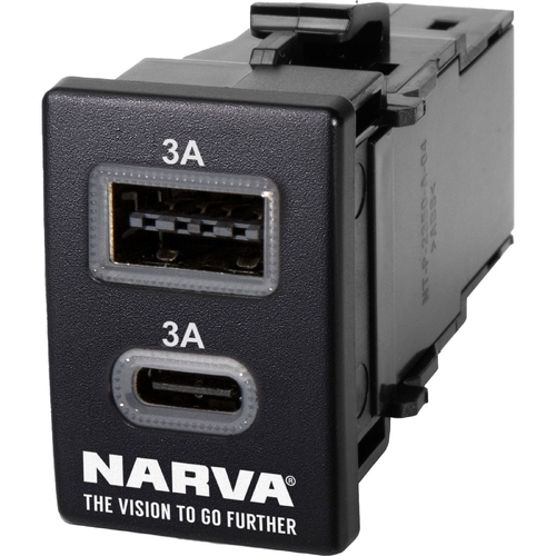 Narva 12 Volt LED Illuminated Dual USB, USB-C (Blue) 63421BL