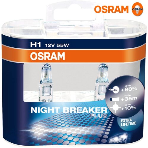 Osram Globes Night Breaker Plus (pk 2) H1 Halogen P14.5s 12v 55w 64150nbp-hcb