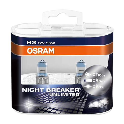 Osram Globes Night Breaker Unlimited (pk 2) H3 Halogen Pk22s 12v 55w 64151nbu-hcb