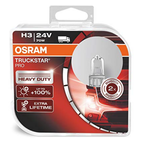 Osram Truckstar Pro H3 Halogen Globes PK22s 24V 70W (Pack of 2) 64156TSP-HCB