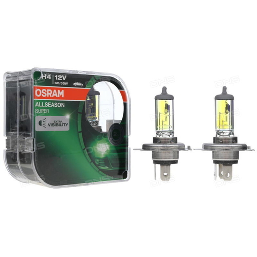 Osram All Season Super H4 Halogen Globes P43t 12V 60/55W (Pack of 2) 64193ALS-HCB