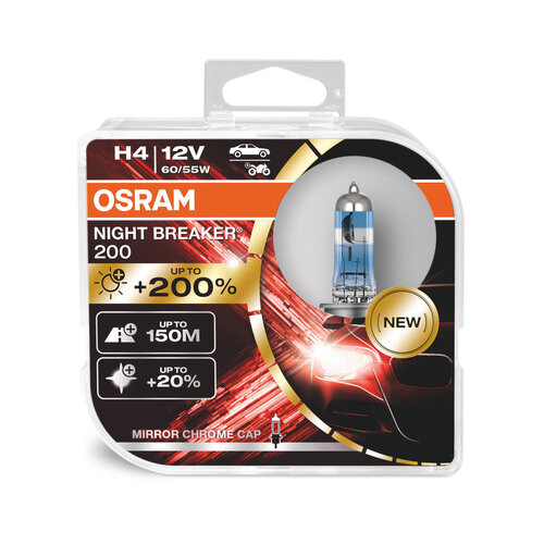 Osram Globes Night Breaker 200 (200% Brighter) (2pk) H4 Halogen P43t-38 12v 60/55w 64193nb200-hcb