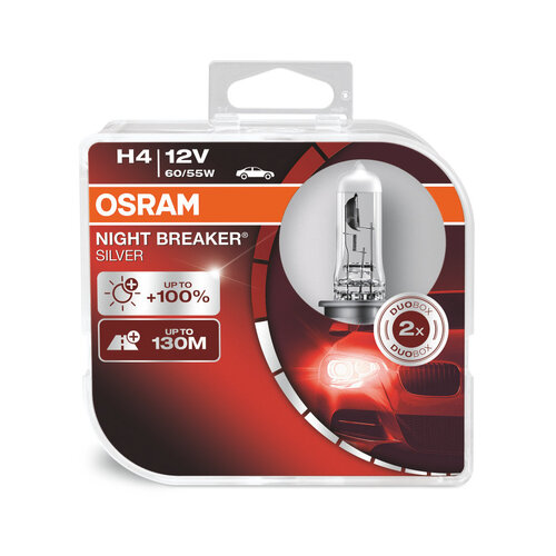 Osram Globes Night Breaker Silver (pk 2) H4 Halogen P43t 12v 60/55w 64193nbs-hcb