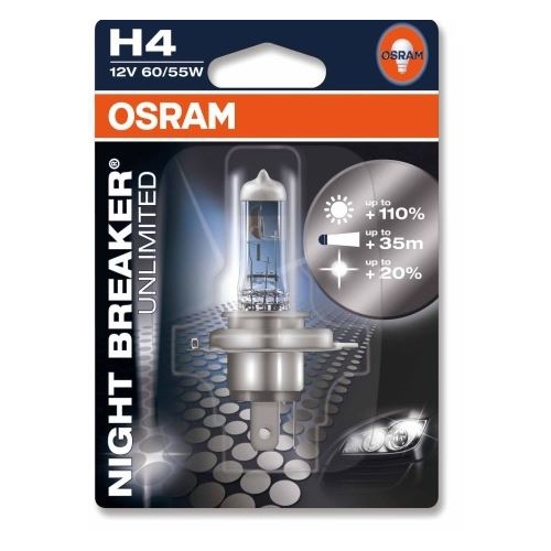 Osram Night Breaker Unlimited H4 Halogen Globe P43t-38 12V 60/55W 64193NBU-01B