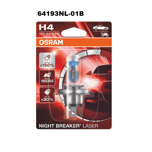 Osram Night Laser H4 12V 60/55W P43t-38 Halogen Globe 64193NL-01B