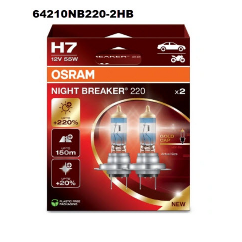 Osram Night Breaker 220 H7 Halogen Globes 12V 55W PX26d Twin Pack 64210NB220-2HB