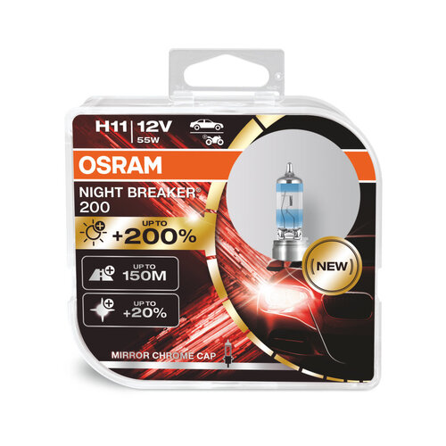 Osram Globes Night Breaker 200 (200% Brighter) (2pk) H11 Halogen PGJ19-2 12V 55W 64211NB200-HCB
