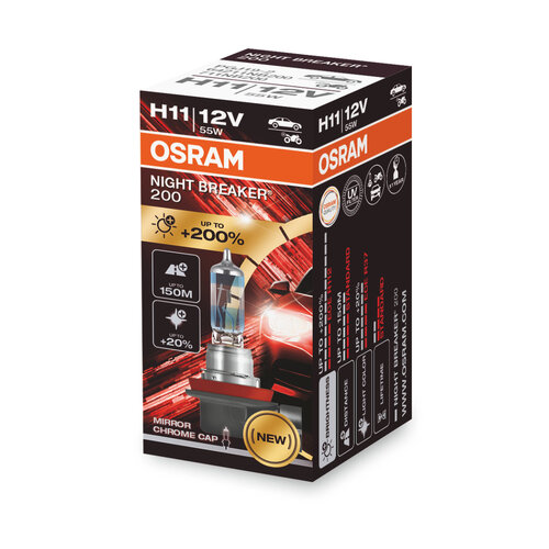 Osram Globe Night Breaker 200 (200% Brighter) (1PC) H11 Halogen PGJ19-2 12V 55W 64211NB200-HCB
