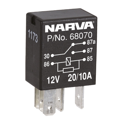 Narva 12V 20/10A 5-Pin Micro Relay Change-Over with Resistor 68070