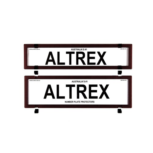 Altrex Number Plate Protector Covers - Premium/Slimline Red Carbon Fibre Without Lines (372X84Mm & 372X107Mm) 6SERP