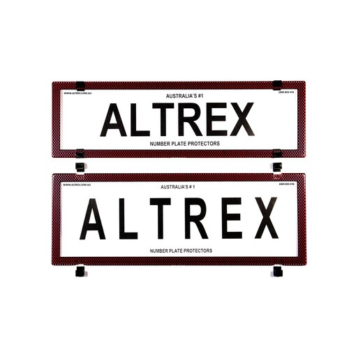 Altrex Number Plate Protector Covers - Slimline Combination Red Carbon Fibre Without Lines 6SERQ *check plate size*
