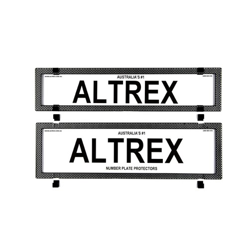 Altrex Number Plate Protector Covers - Premium/Slimline Silver Carbon Fibre Without Lines (372X84Mm & 372X107Mm) 6SESP