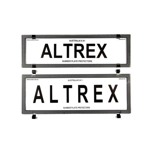 Altrex Number Plate Protector Covers - Slimline Combination Silver Carbon Fibre Without Line 6SESQ *check plate size*