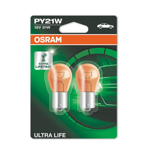 Osram Globes Ultra Life (pk 2) Bayonet Bau15s 12v 21w 7507ult-02b