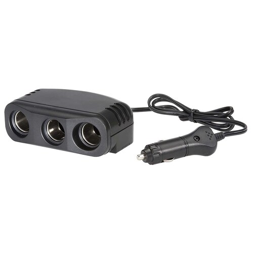 Narva Cigarette Lighter Plug with Extended Lead and Triple Accessory Sockets - 81048BL
