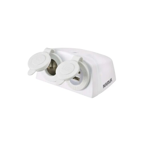 Narva Heavy Duty Surface Mount Dual USB Sockets - White (81168WBL)
