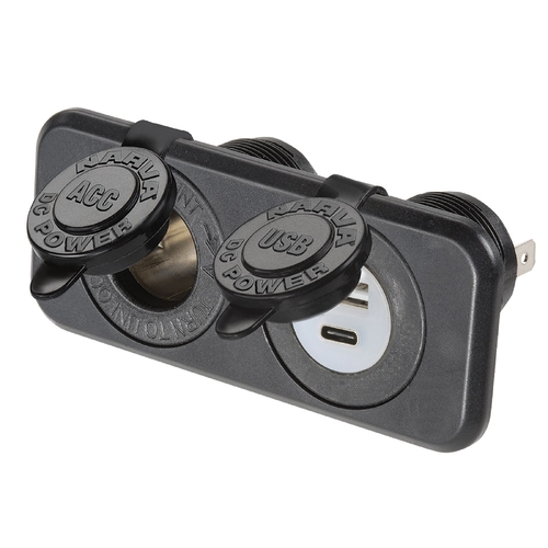 Narva Heavy-Duty Twin Accessory/USB/USB-C Socket 81170BL