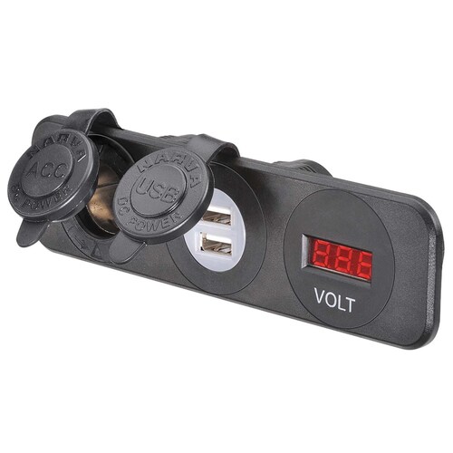 Narva Heavy-Duty Dual USB Sockets & 12/24V DC LED Volt Meter - 81181BL