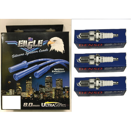 Eagle 8mm Ignition Leads & 3 Denso Spark Plugs 8307HD-W20EXU