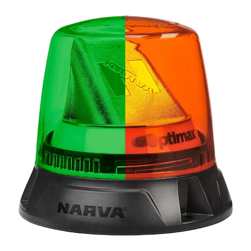Narva 10-33 Volt Optimax LED Rotating Beacon Dual Colour (Amber/Green), Flange Mount 85660AG
