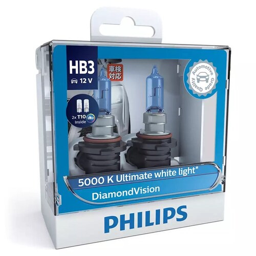 Philips Diamondvision Ultimate 12V Hb3 65W 5000K Headlight Globes With 2X T10 Led Park (Twin Pack) Pair 9005DVSL