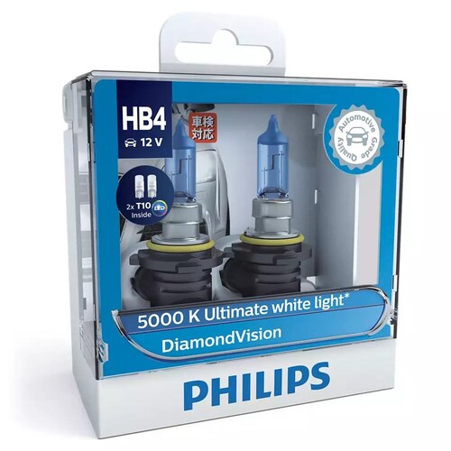 Philips 9006Dvsl Diamondvision Ultimate 12V Hb4 55W 5000K Headlight Globes With 2X T10 Led Park (Twin Pack) Pair