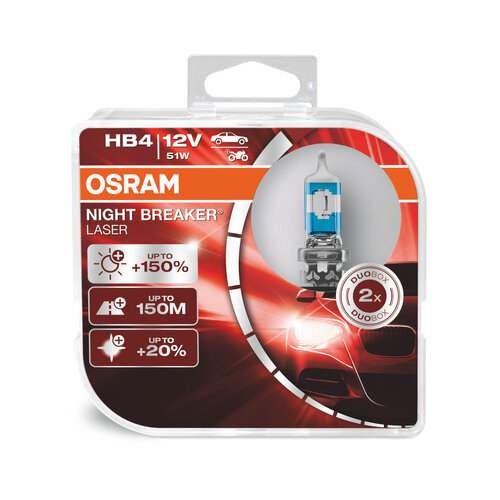 Osram Globes Night Breaker Laser (PK 2) HB4 Halogen P22D 12V 51W 9006NL-HCB