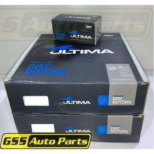 Ultima Front Brake Disc Rotors (pair) & Brake Pads AAP023-DB1228 RDA23