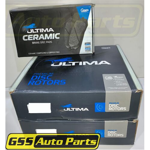 Ultima Rear Brake Disc Rotors (pair) & Ceramic Brake Pads AAP036-DB1086C RDA36
