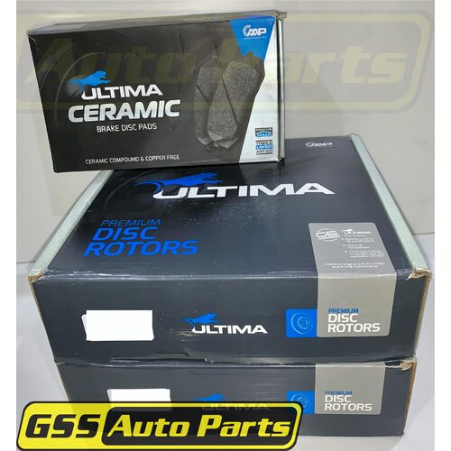 Ultima Front Brake Disc Rotors (Pair) & CERAMIC Brake Pads AAP2312 DB1696C