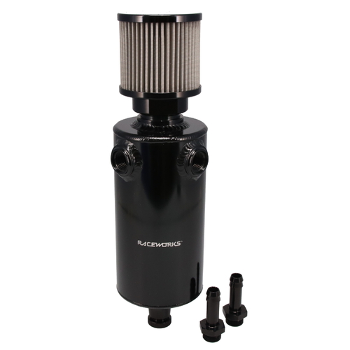 Raceworks Oil Catch Can Round 1.0L Twin with External Breather ALY-245BK