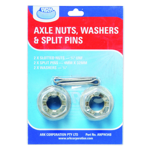 Ark Axle Nuts, Washers & Split Pins- Blister 186ANPW34B