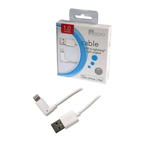 Aerpro 1 Metre Apple Mfi Certified Lightning Right Angle To Type-A Usb Cable - White APL105R