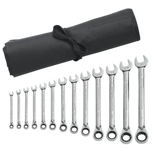 GEARWRENCH  13 Pc. 12 Point Reversible Ratcheting Combination Sae Wrench Set With Tool Roll    9509RN 9509RN