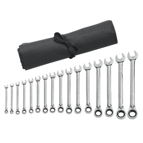 GEARWRENCH  16 Pc. 12 Point Reversible Ratcheting Combination Metric Wrench Set With Tool Roll    9602RN 9602RN