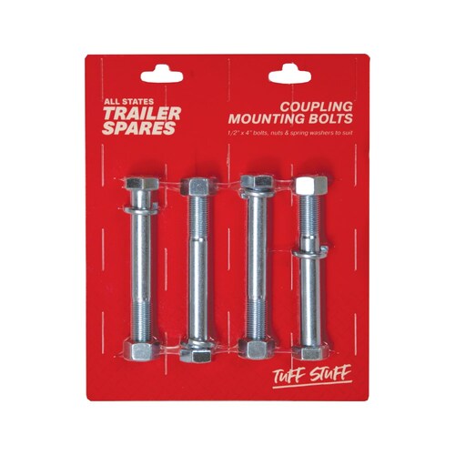 All States Trailer Spares 1/2" X 4" Unf Grade 5 Mounting Bolts And Nuts (Pack Of 4) R5214
